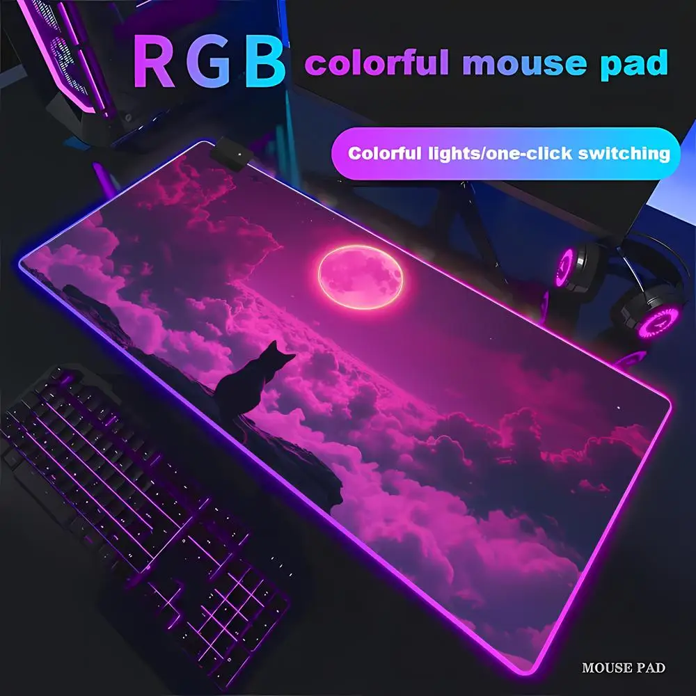 

kitten looking out Animation Games Beautiful RGB Gaming Mouse Pad HD Gamer Large LED Light XXL MousePads pad Non-slip Decor