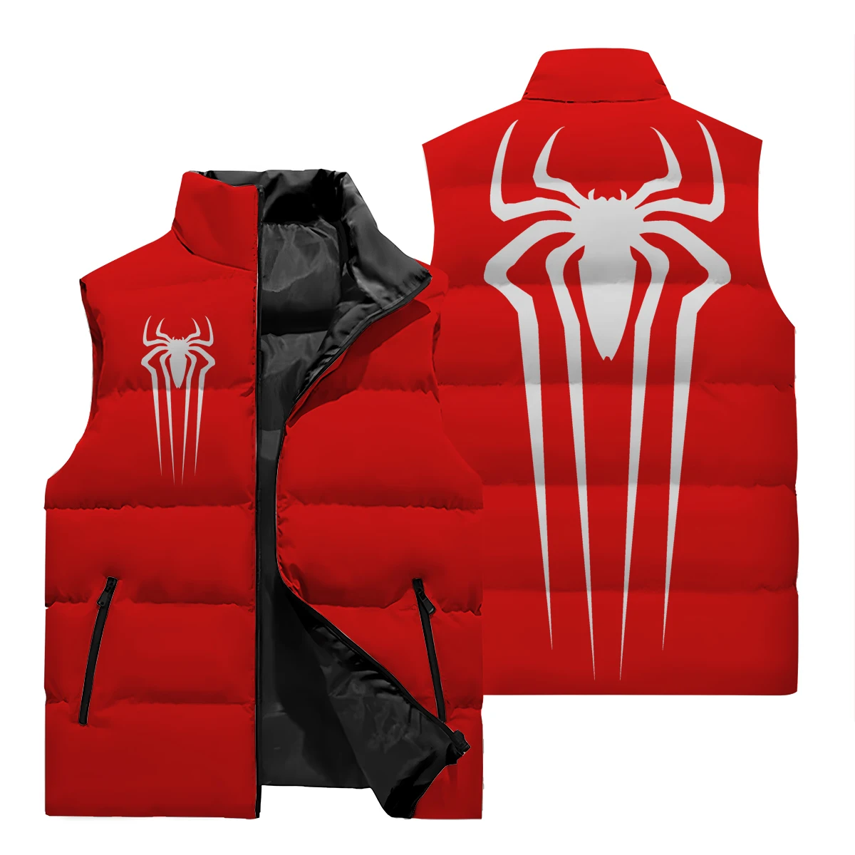 Spider Pattern Street Vest Y2k3D Printed Oversized Jacket Sports Shirt Men's Puck Clothing Set Men's Sleeveless Down Jacket