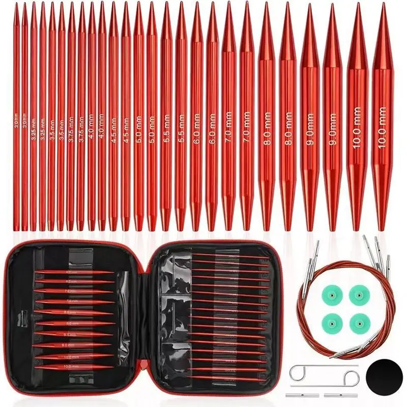 

ABKO-Circular For Knitting Needles Set For Beginners& Advanced, Matte Red Aluminum For Knitting Needles Kit,Accessories