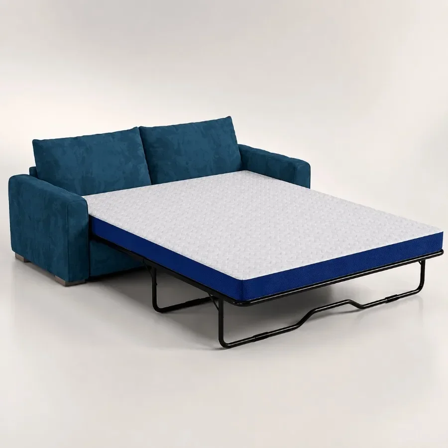 Queen size sofa mattress for living room use, polyester fabric cover in gray, removable and machine-washable cover