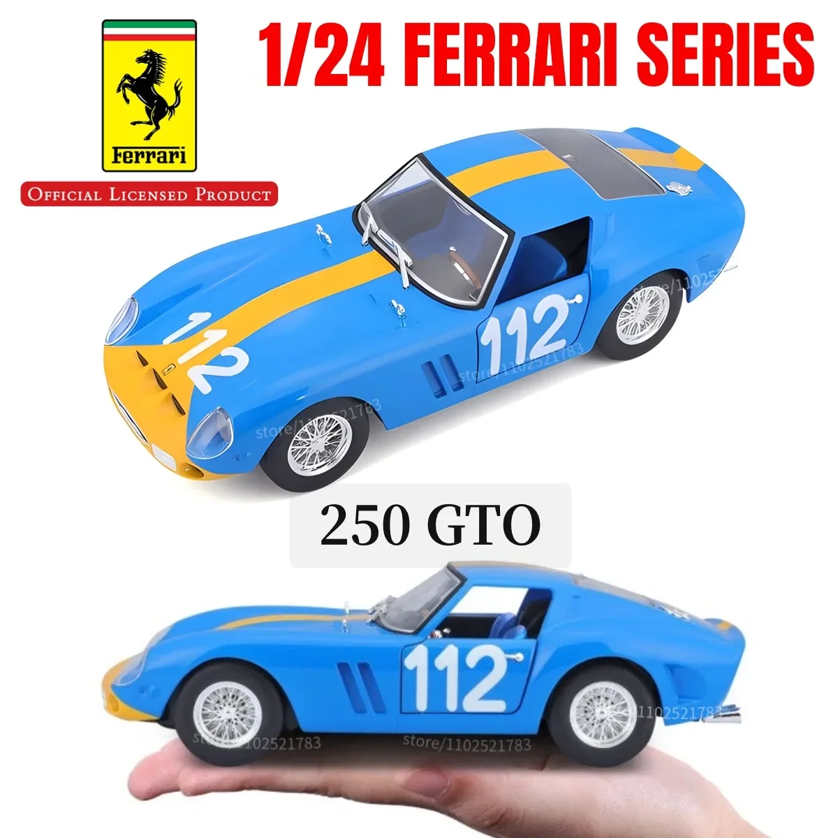 Bburago 1:24 Ferrari 250 GTO Replica Car Model Scale 458 488 Enzo Italia Miniature Toy - Gift for Diecast Car Enthusiasts