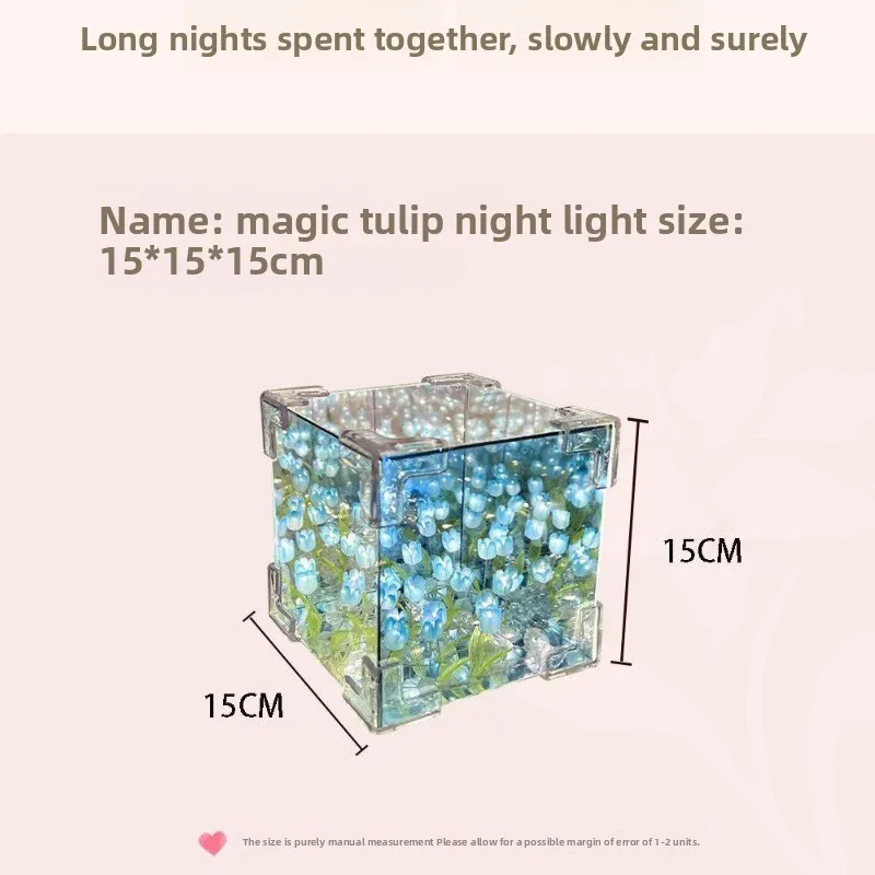 DIY Craft Tulip Flower Cube Night Light Kit Mirror Included Unique Birthday Gift for Women Best Friend Girlfriend LED
