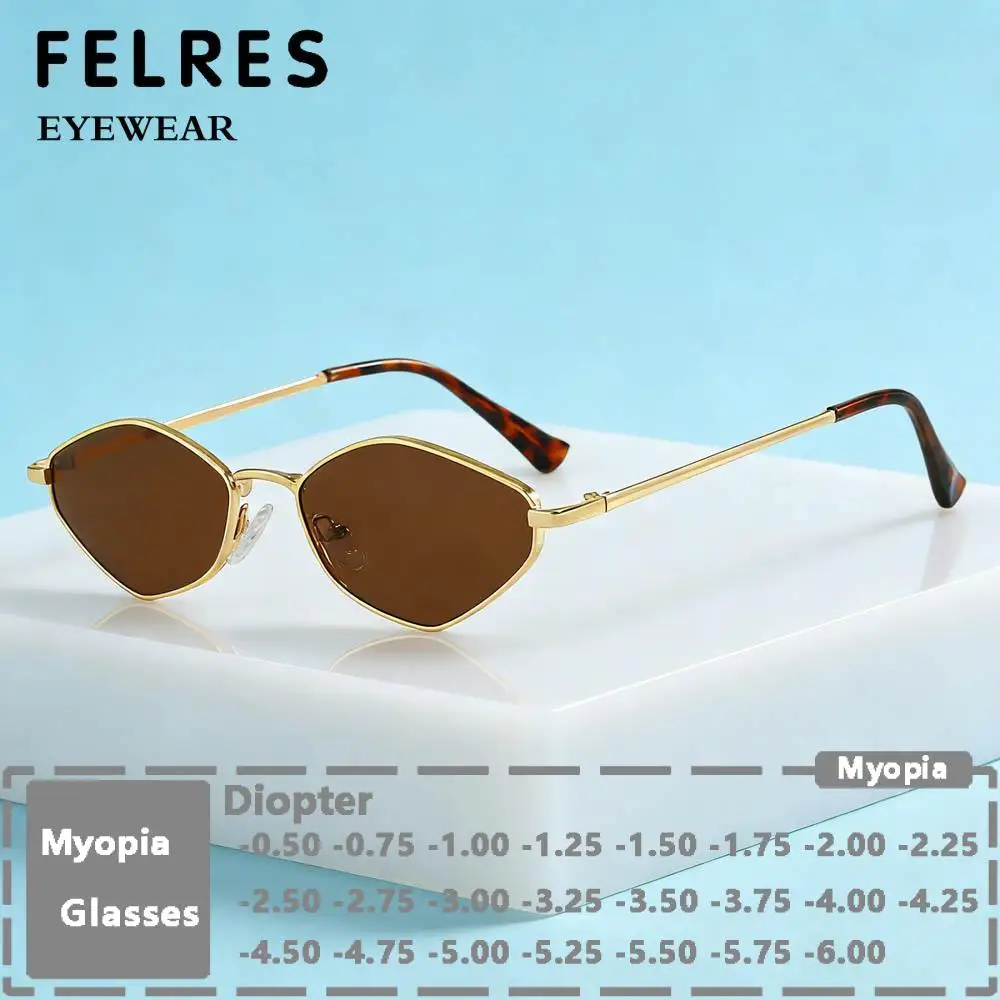 Metall-Polygon-Sonnenbrille mit kleinem Rahmen für Kurzsichtigkeit, Designer-Tönung, Korrektionsbrille für Herren und Damen, Fahrsonnenbrille