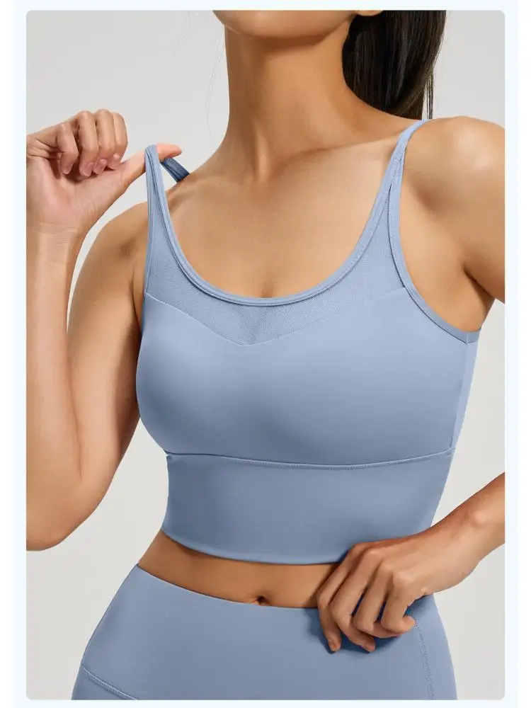 Women's Mesh Sports Cami Removable Bra Pads Tank Top High Stretch Quick-Dry Yoga Vest for Gym Running