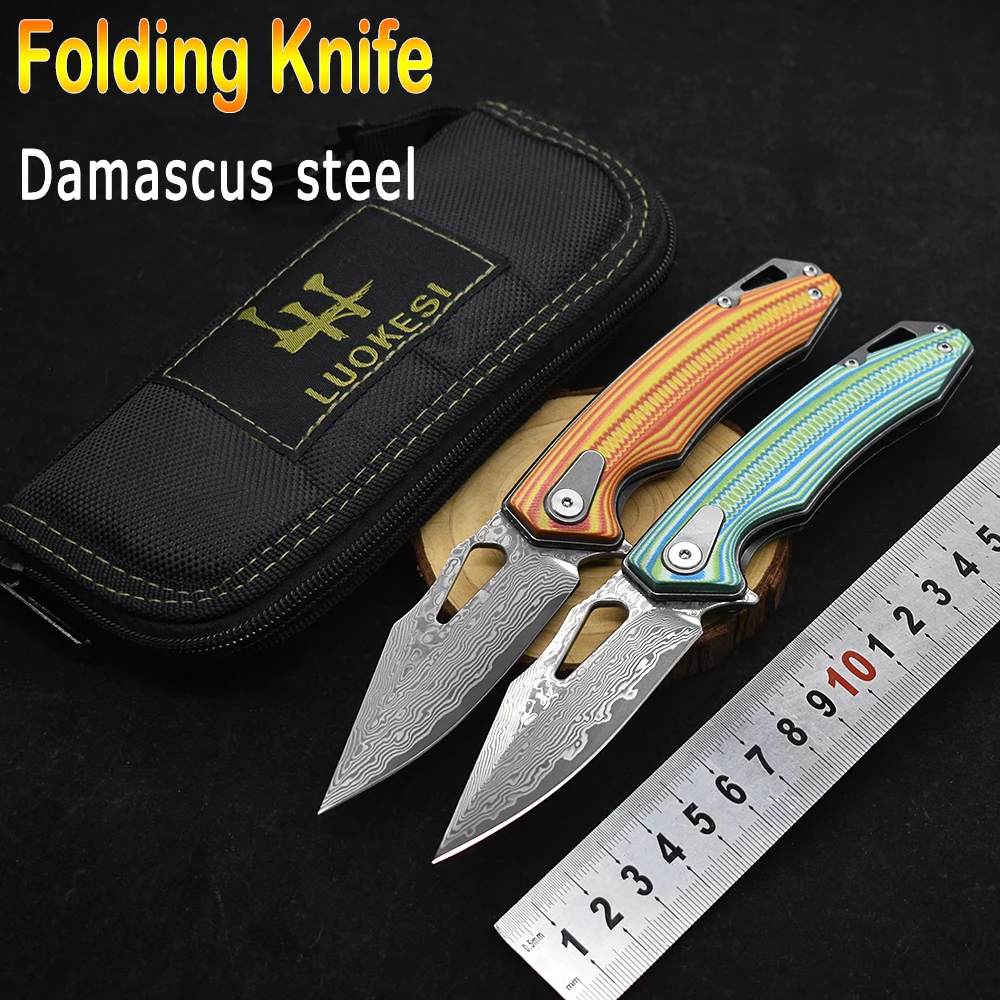 New Hot Sale Damascus Steel G10 CNC Handle Folding Knife Survival Hunting Outdoor Fishing Hiking Portable Military Knife Tool