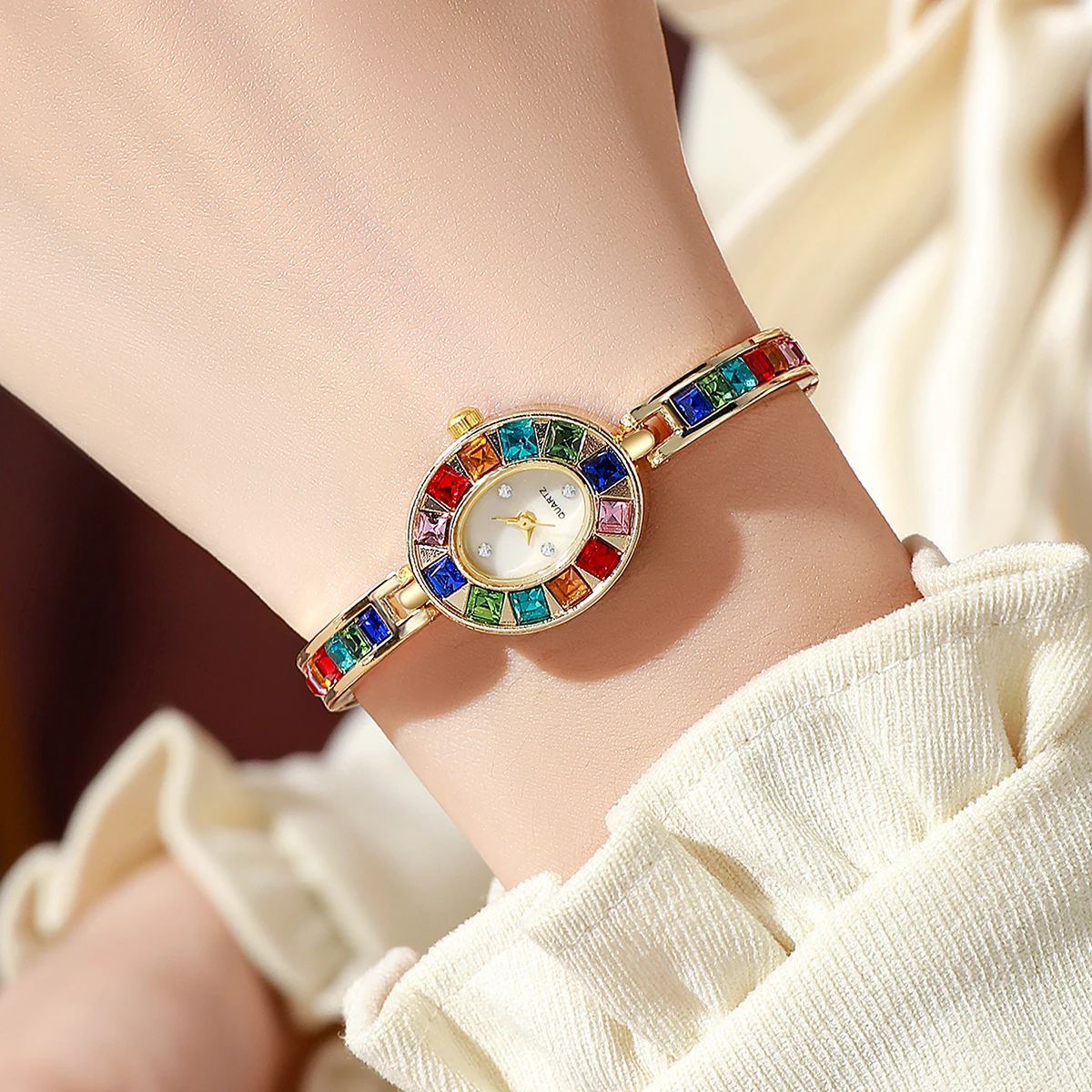 2PCS/Set Luxury Rhineston Women Watches Fashion Bangles Quartz Wristwatches Relogio Feminino Reloj Mujer（Without Box）