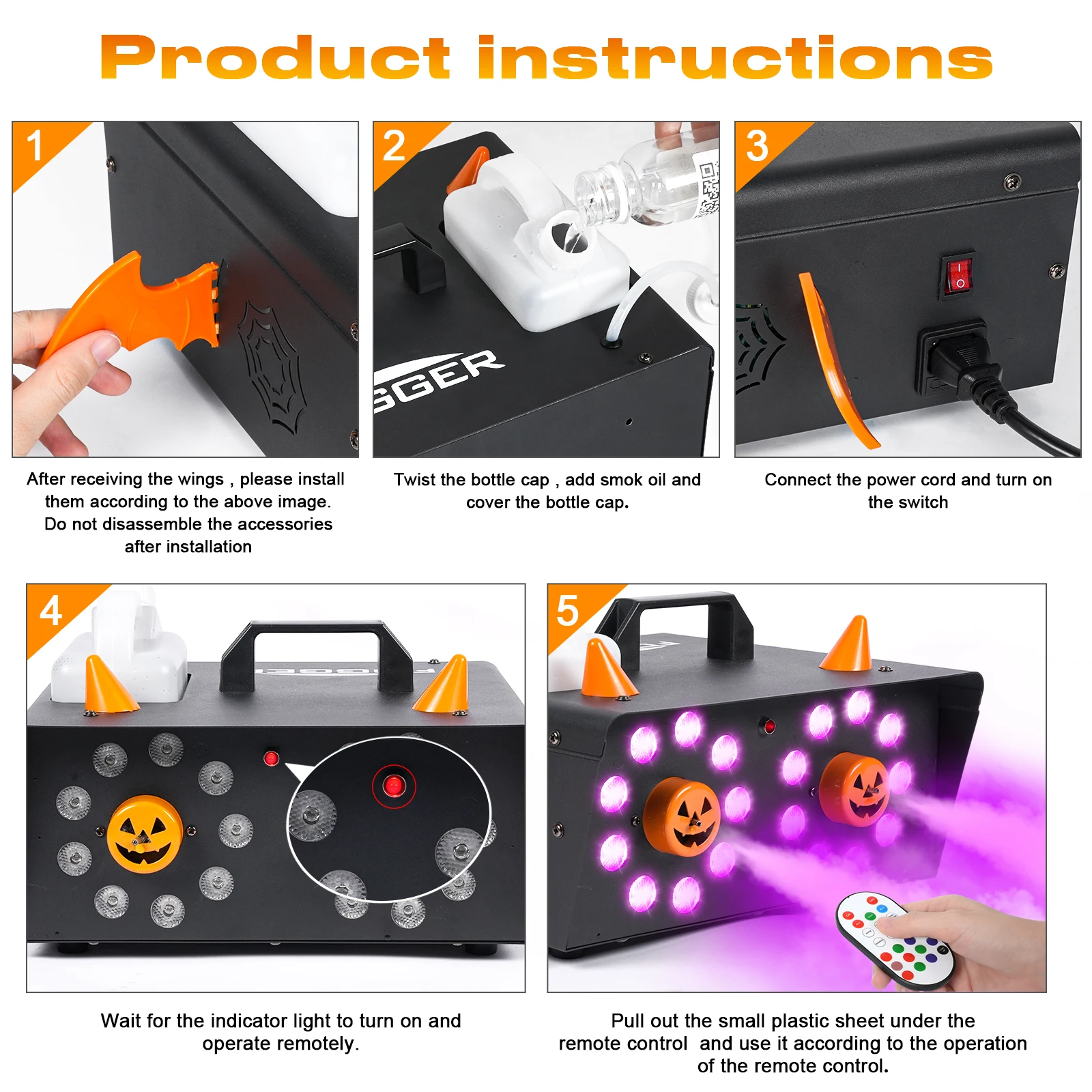 1500W Smoke Machine With 18 Leds DJ Light controller Party Fog Machine Colorful Smoke Ejector for Halloween Celebration Concert