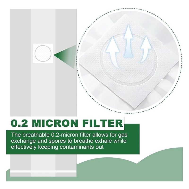 Saco de Spawn de cogumelo de 25 pacotes 8X5x20 polegadas com respirável para substratos rasgo forte