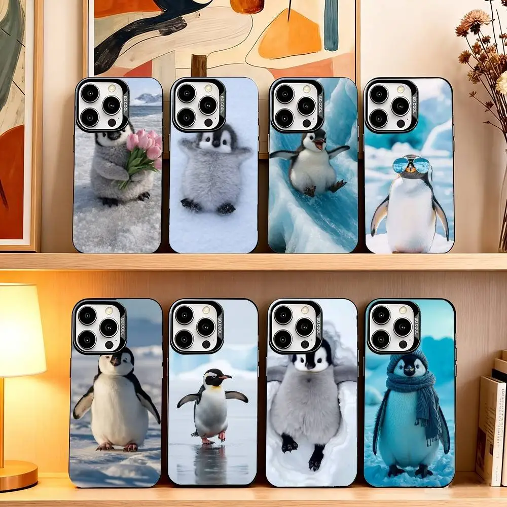 

Funny Happy cute P-Penguin Phone Case For iPhone 17,16,15,14,13,12,11 Plus,Pro Max,XS,Colored Silver Plated Inside Cover