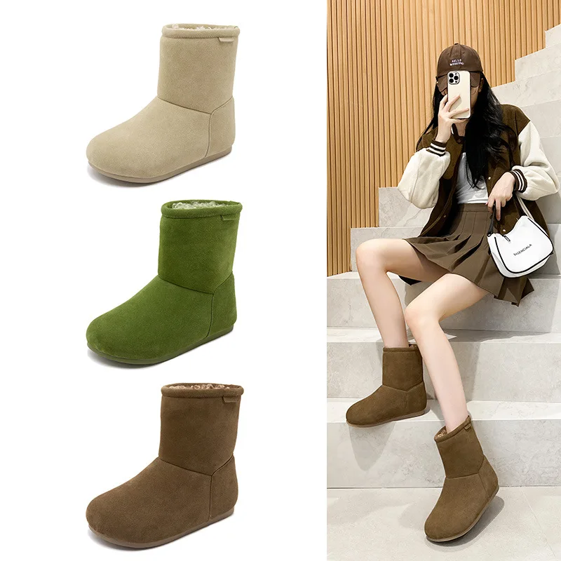 

Winter Fashion Snow Boots Women Flat Heel Ankle Boots Two Way Wear Casual Shoes
