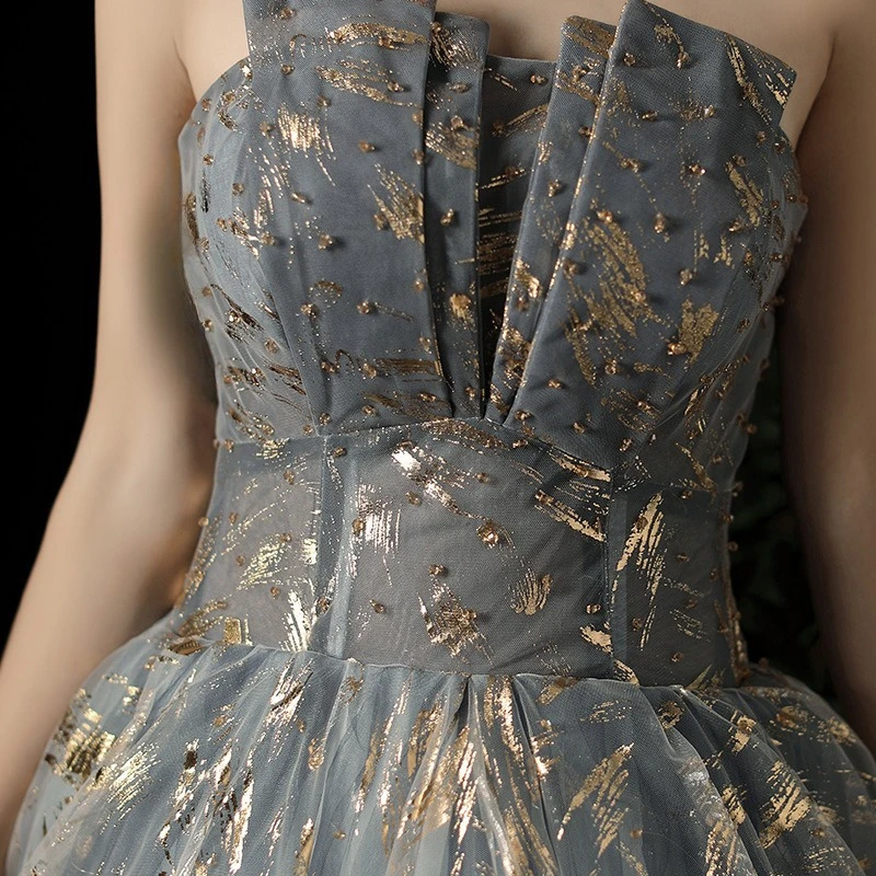 Abendkleid für Frauen, elegantes 2025, neues Bankett-Temperament, tailliertes Brautjungfernkleid, trägerloses Host-Abendkleid