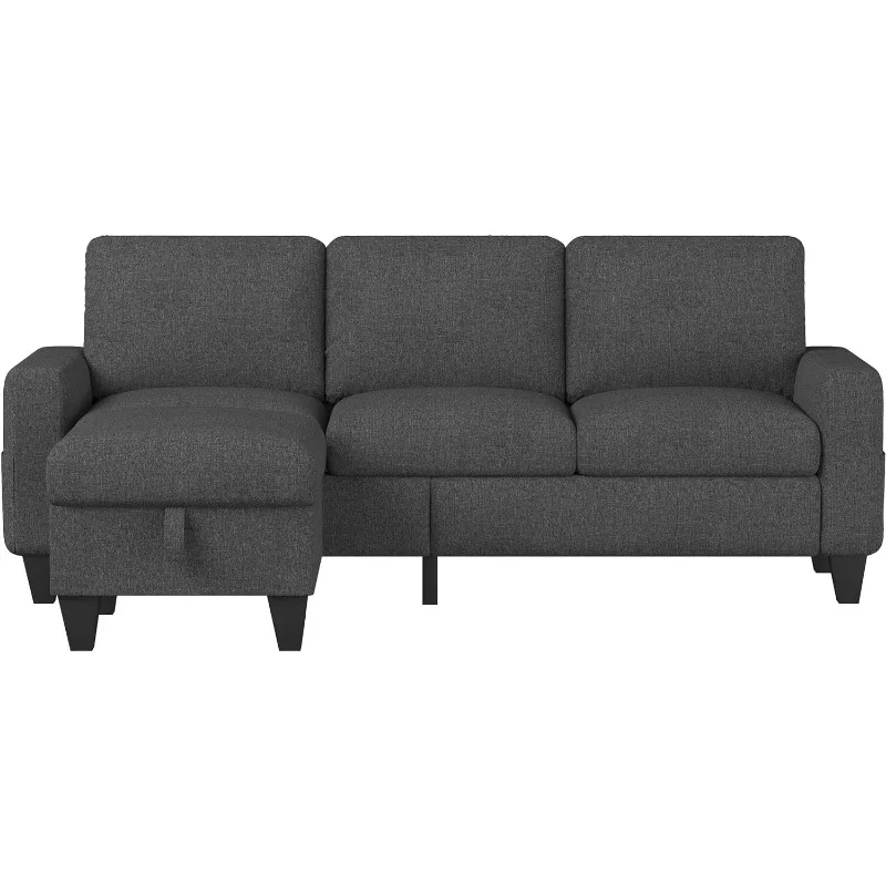 Cabrio Schnitts ofa L-förmige Couch, dunkle graue Sofas für Wohnzimmer mit Wende-Chaiselongue, 3-Sitzer moderner Leinens chnitt