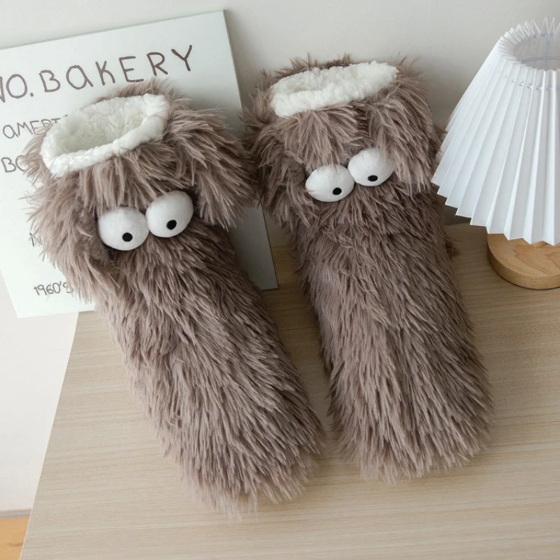 الحرارية جورب النساء شتاء دافئ أفخم عدم الانزلاق المنزل النوم الإناث الطابق غامض رقيق النعال جورب ثلاثية الأبعاد عين كبيرة جرو الأذن Kawaii #2
