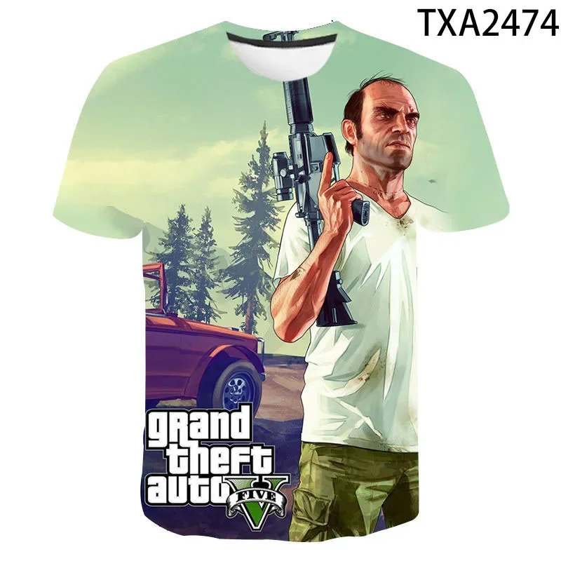 Summer New 3D Grand Theft Auto Printing T-shirts Game Gta 45 Graphic T Shirt For Men Women Kids Short Sleeves Tops Tees Clothes