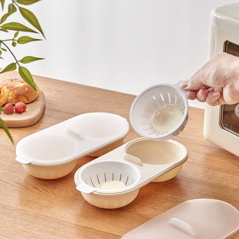 Microwave Egg Poacher Double Cup Egg Boiler Steam Creative Egg Poacher for Boiled Egg Egg Poacher Mold Kitchen Cooking Gadgets