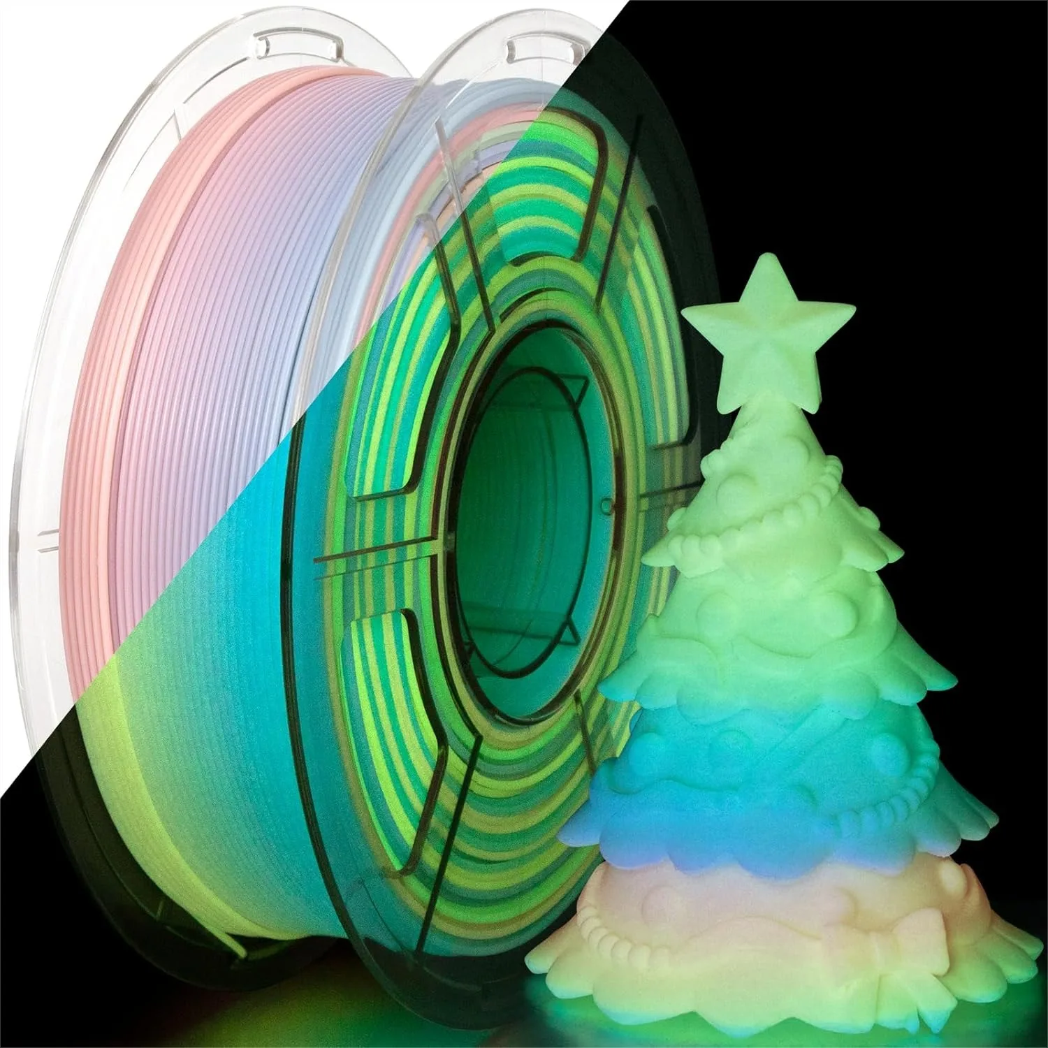 

Glow in The Dark Rainbow PLA Filament, Daylight-Colored 3D Printer Filament 1.75mm, for Christmas Decorations, 1KG/Spool