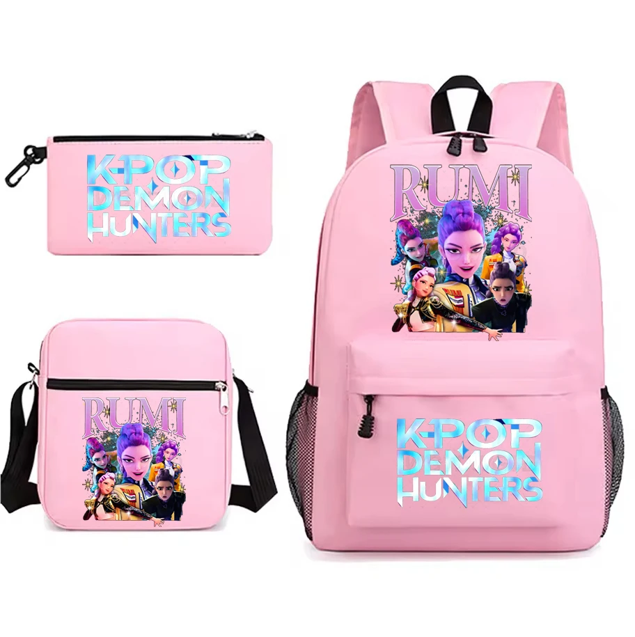 حقيبة ظهر Kpop Demon Hunters حقيبة مدرسية للطلاب مكونة من 3 قطع حقيبة ظهر عصرية للأطفال حقيبة كتب كرتونية لطيفة للفتيات إلى الحقائب المدرسية