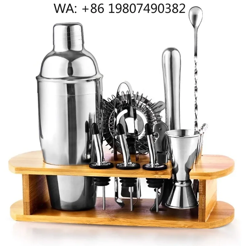 16Pcs Custom 750/24oz Boston Shaker Kit, Stainless Steel Complete Bartender Tools Bamboo Stand, Hotel Bar Mixing Accessories