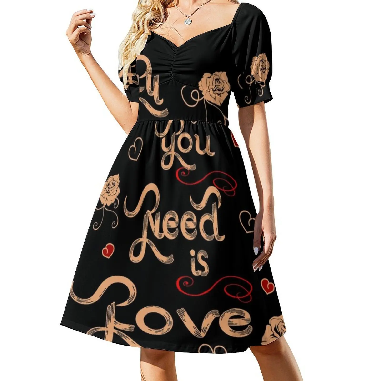 كل ما تحتاجه هو الحب فستان كاجوال على الطراز الكوري للنساء فساتين سيدة المكتب اليومية البسيطة الحب صديق الصداقة الشراكة #2