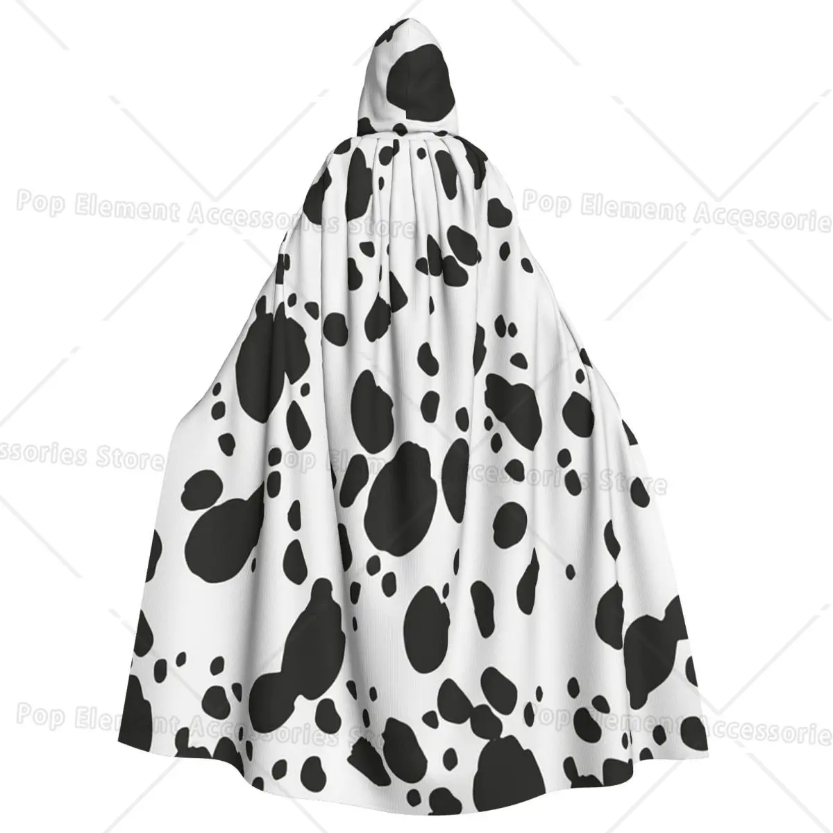 Capa larga con capucha para adulto, capa larga con estampado de perro dálmata, disfraz de bruja, capa de Cosplay, abrigo de Halloween, color blanco y negro