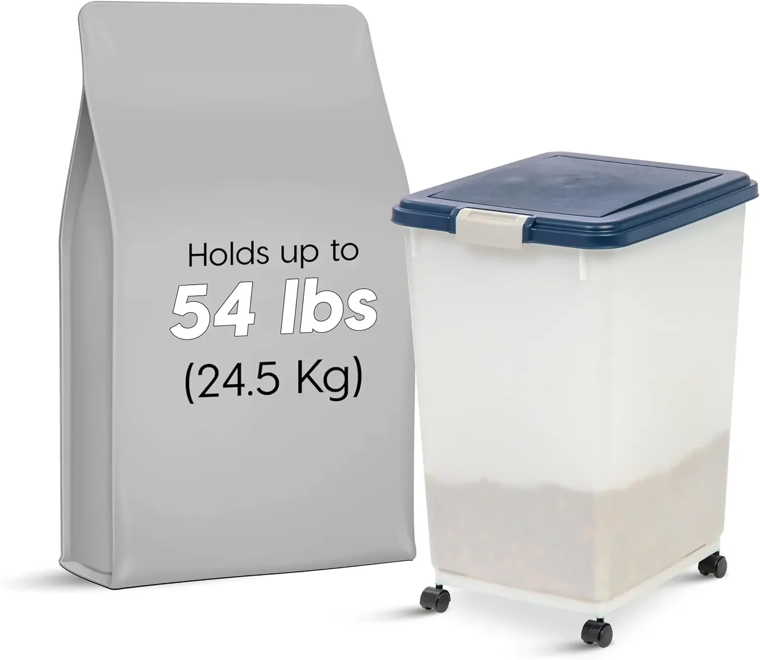 

Airtight Pet Food Storage Container, Up to 54 lbs, Attachable Wheels, For Dog Cat Bird and Other Pet Food Storage Bin