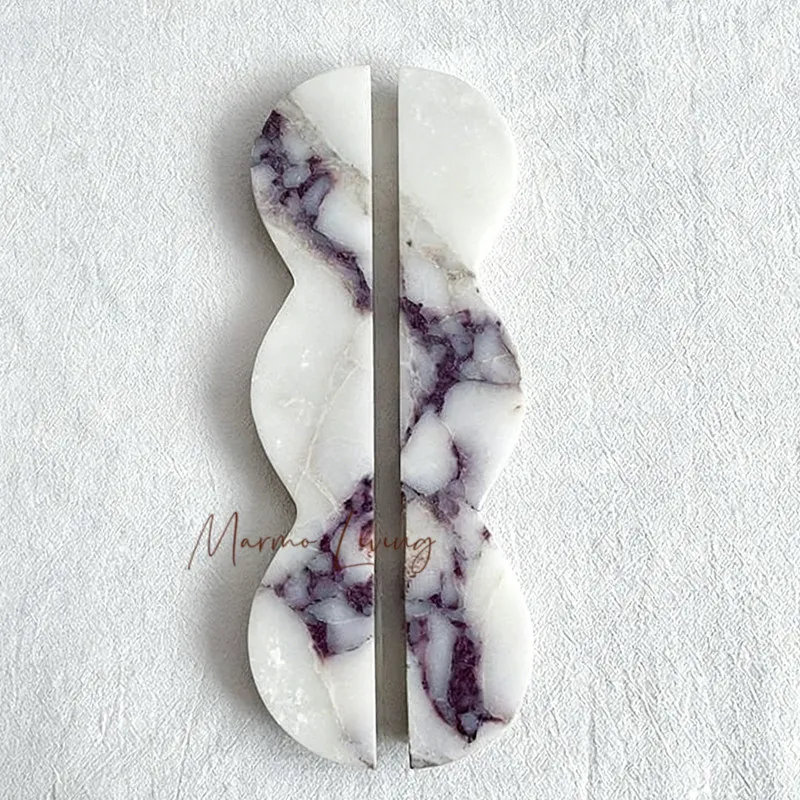 

Luxury Marble Glass Door wavy Handle Natural French Style Cabinet Wardrobe Knob