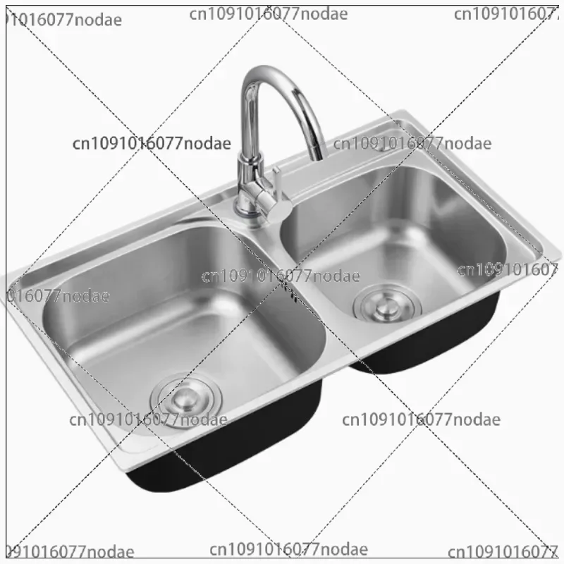 Kitchen Sink, Double Basin Thickened, 304 Stainless Steel Vegetable Wash Basin, 84 * 43 * 20cm, with Knife Holder and Faucet