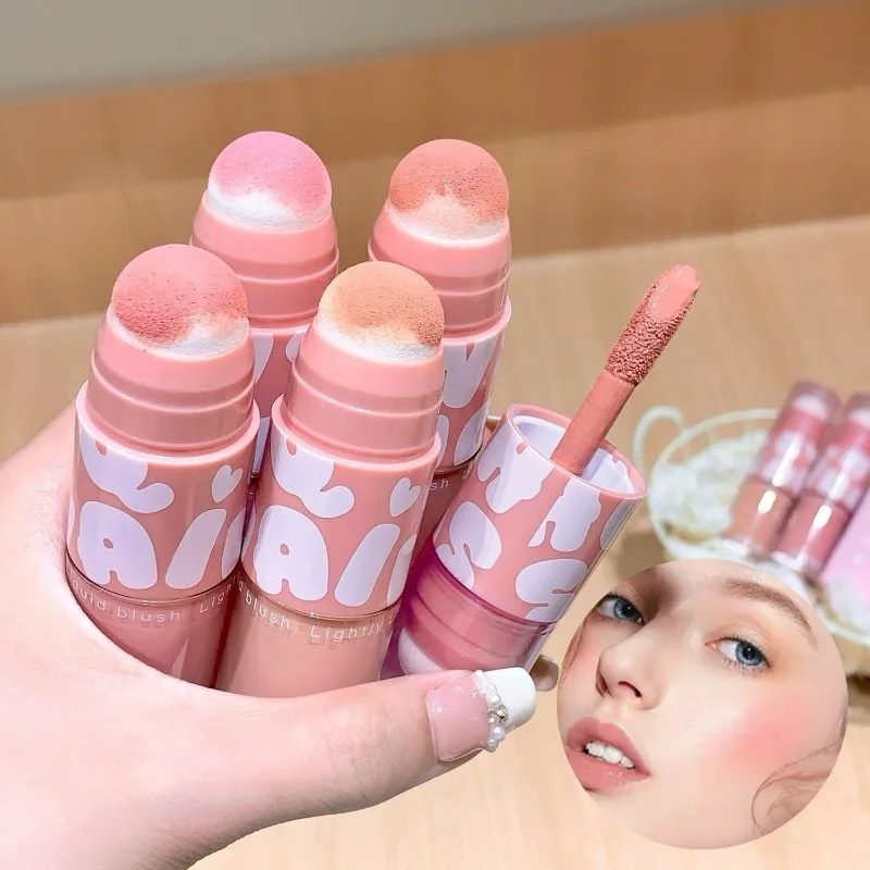 Fard à joues liquide Double tête avec brosse à colorant étourdi, bâton de fard à joues mat naturel à faible saturation, teinte Rouge, maquillage de Style coréen