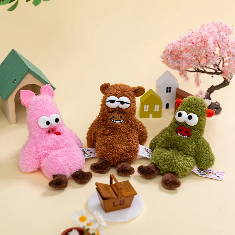 Cow Pig Monkey Sheep Horse Chicken Plush Keychain Multifunctional Mini Animal Pendant Foldable Mobile Phone Stand Backpack