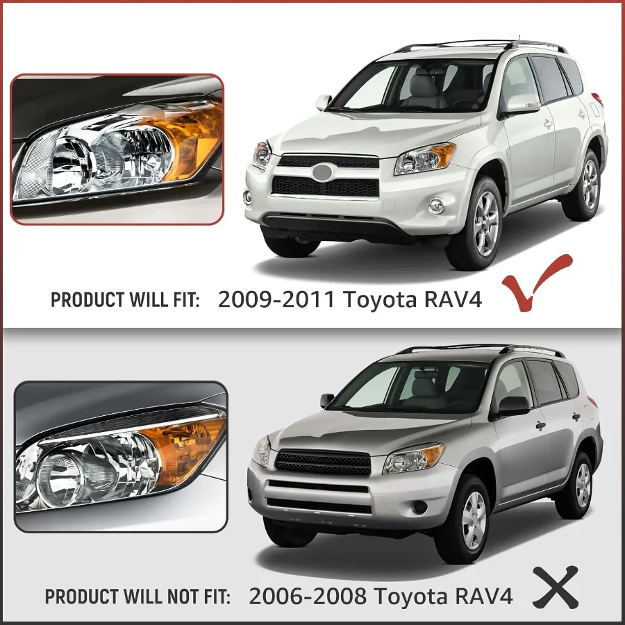 مجموعة مصابيح أمامية متوافقة مع 20092012 RAV4 كروم W مجموعة استبدال المصابيح الأمامية العنبر للسائق والراكب الجانب E