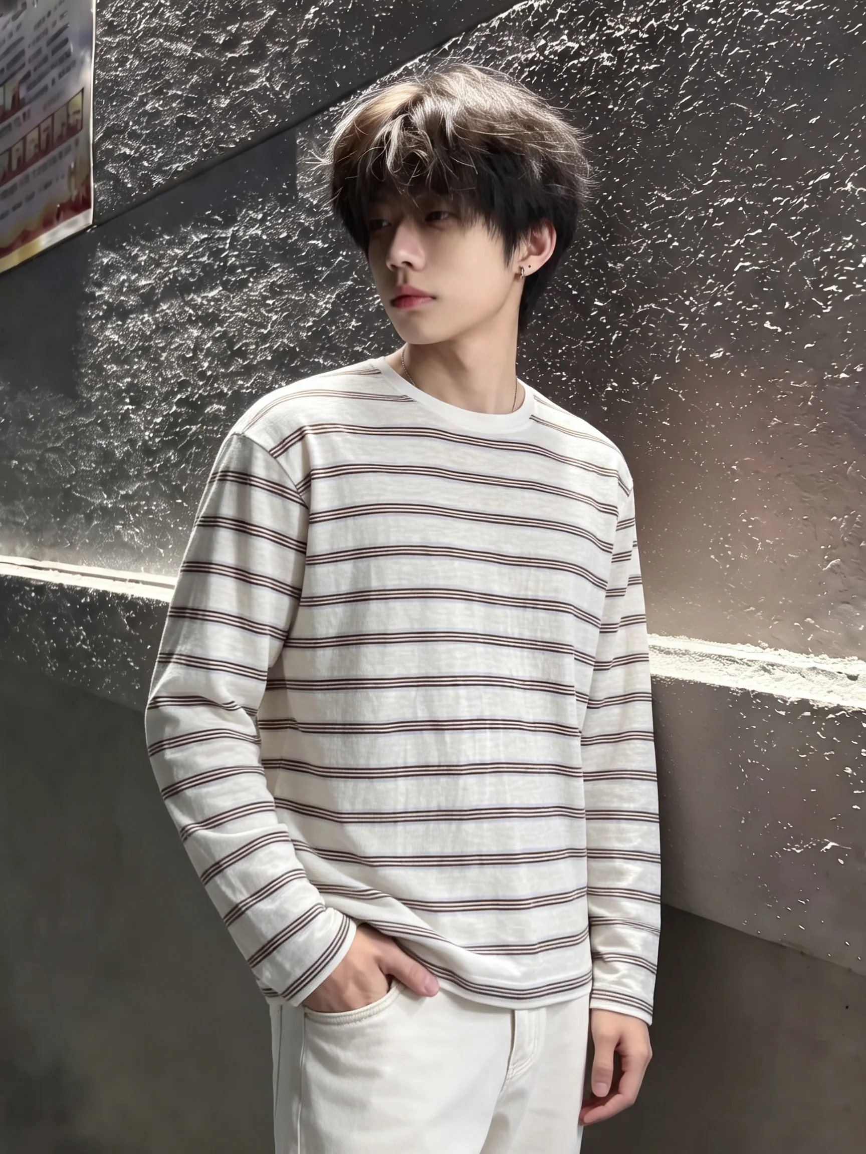 American Stripe Long Sleeve Men's T-shirt Autumn Lazy Loose Fit Base Shirt Cleanfit Inner Wear Anti-UV Straight Cut Standard ...
