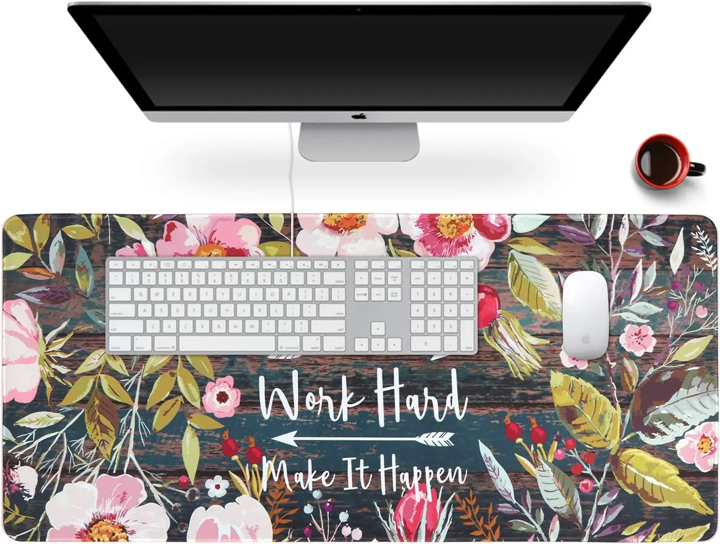 Floral Wreath Desk Mat Extended  Large XXL Laptop Mousepad with Stitched Edges Non Slip Base Computer Desk Pad 35.4x15.7 Inch