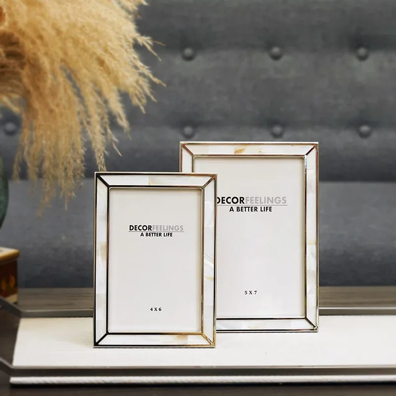 1pc Natural Shell Photo Frame Frame Display Frame Ornament Silver Edged Inlaid Mother Shell Bedroom Desktop Photo Frames