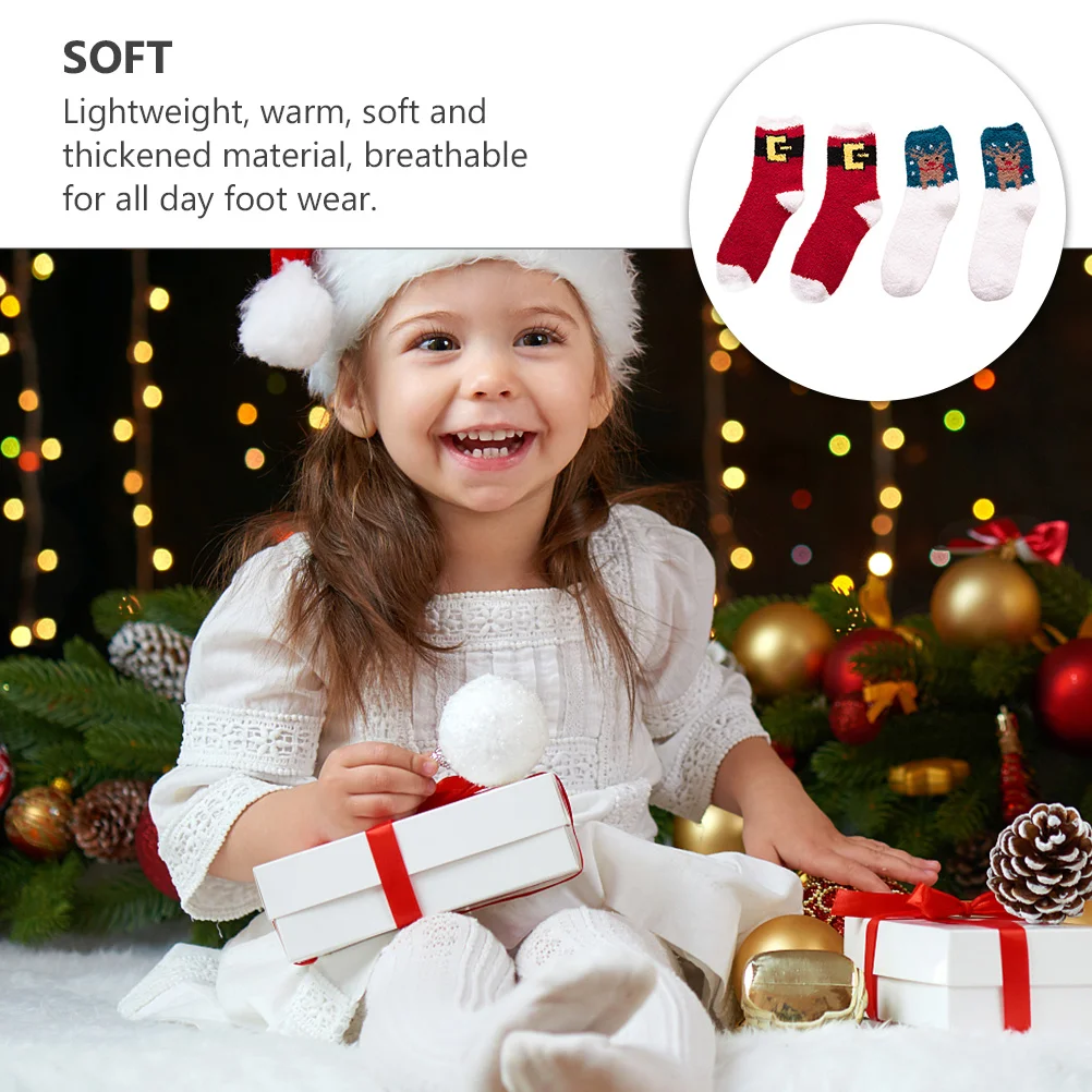 

2Pairs Christmas Socks Women Thick Warm Coral Fleece Winter Indoor Floor Socks Cozy Soft Breathable Holiday Gifts