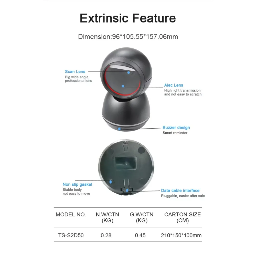USB COM Qr Code Data Collector Omnidirektionaler Leser 2D Barcode Plattform Desktop Scanner