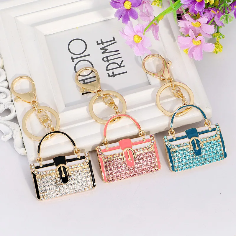 Sparkling Rhinestone Mini Handbag Enamel Keychain for Women and Girls - Perfect for Purse Bag Backpack or Car Pendant Charm Gift