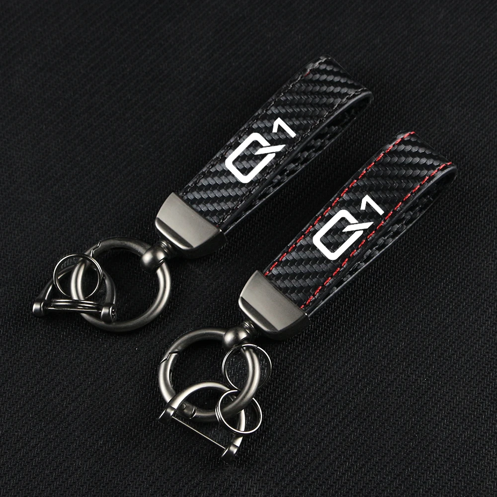 

Car Keychain Carbon Fiber Leather Rope Alloy Key Chain Pendant Keyring Horseshoe Buckle for Q1 Q2 Q3 Q4 Auto Accessories