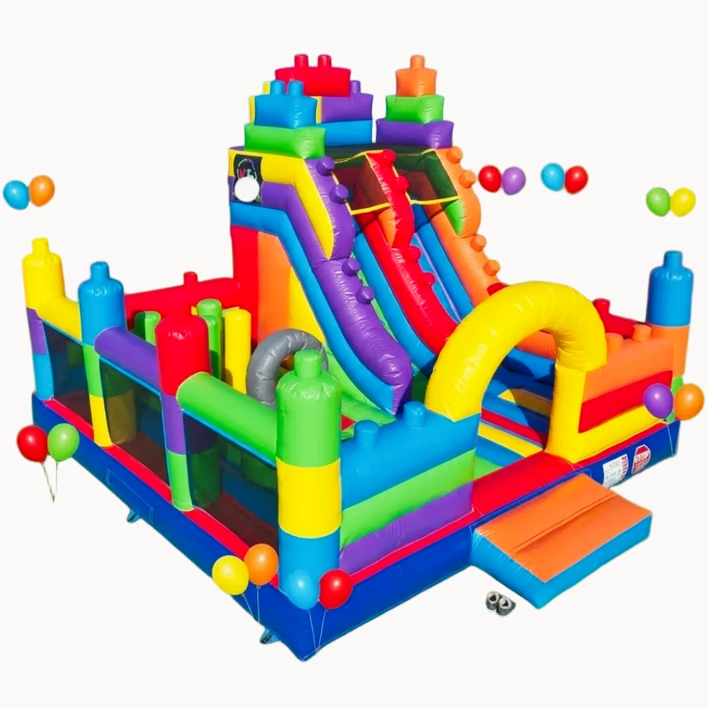 6x6 Meter 20x20 Feet Colorful Block Inflatable Bounce House Combo Entertainment Park Fun City with Slide Playground for Party