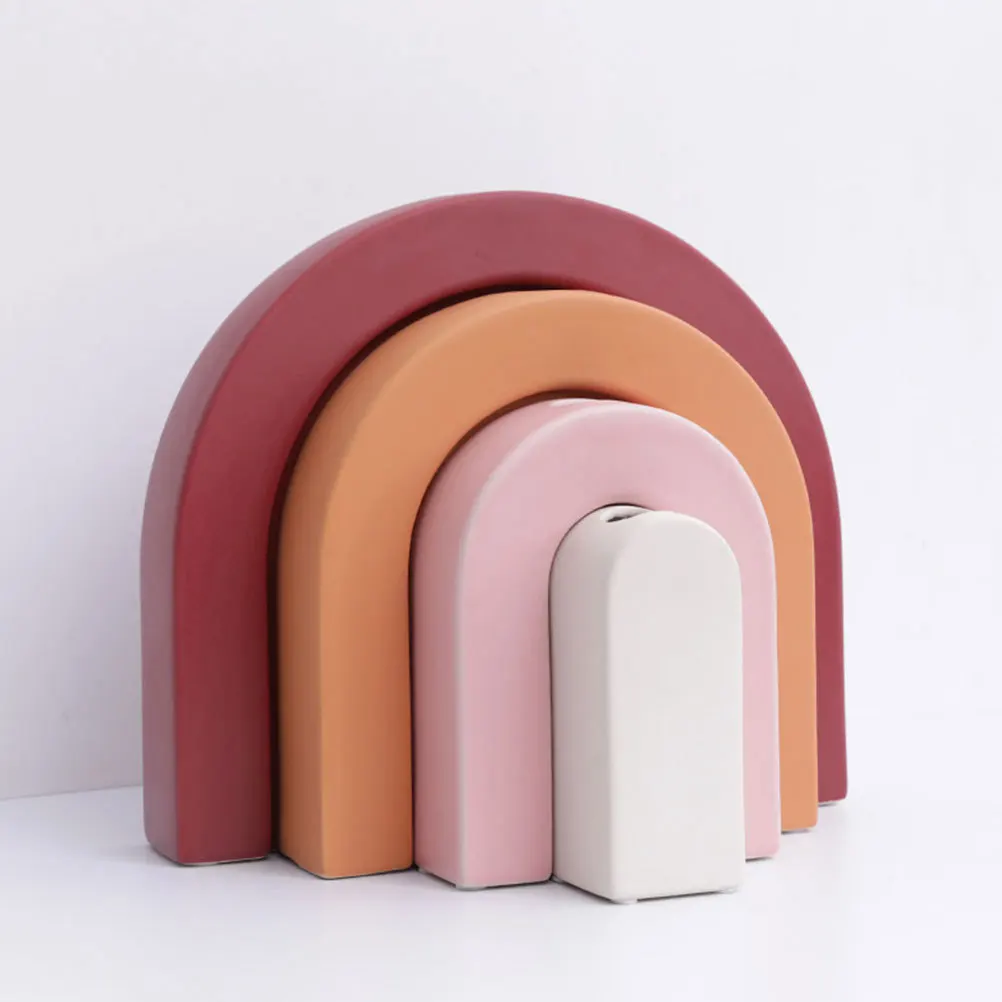 

1Pcs Ceramic Flower Vase Pink Creative Rainbow Hydroponic Hydroponics Plants Pot Simple Style Home Decoration Ceramic Vase