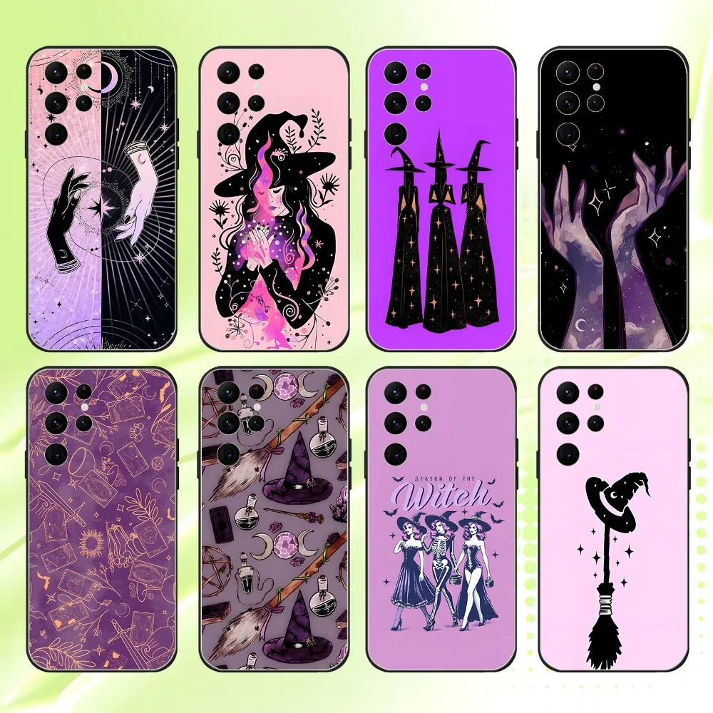 

Witch Cat Magic Crystal Skull Bat Phone Case For Samsung S 25,24,23,22,30,21,10,9,Ultra,Plus,Lite,FE,4,5G Black Soft Case