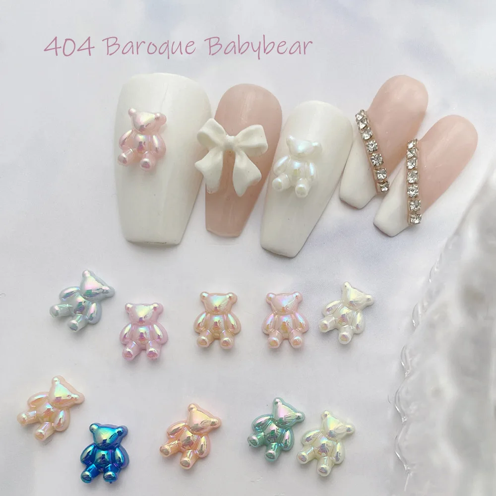 -Baroque Minibear- Pearl Aurora Ornaments Diamante Resin Accessory Adorable Kiyomi Bears Nail Tips Polish Knickknacks 404Nailart