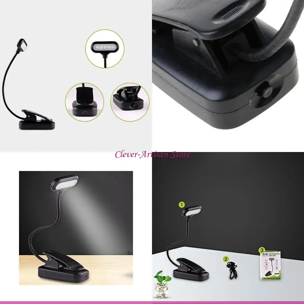 

E06B Mini LED Clip Book Light Adjustable Reading Lamp Battery/USB Operated for Kids