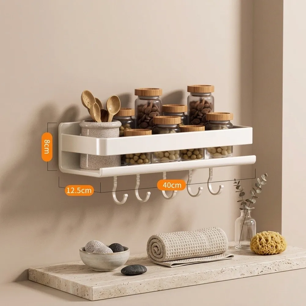 Carbon Steel Shower Shelf for Bathroom Interior Wall Mount Double Tier Design with Drainage Groove and Hook Storage