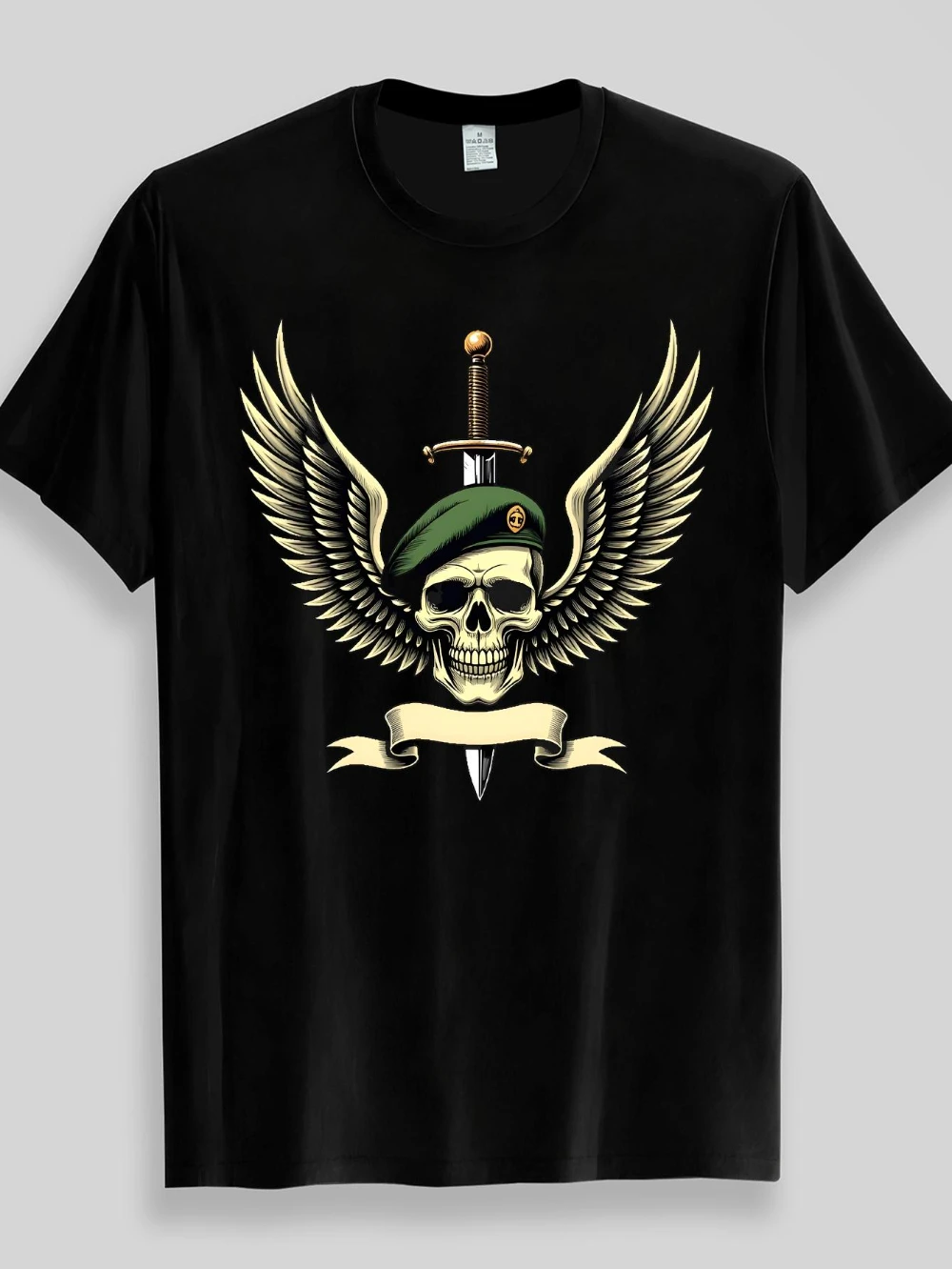 Skull Beret with Sword Wings Military-Style Dark Badge Men'S T-Shirt As Gift Graphic Short Sleeve Men's T-shirts