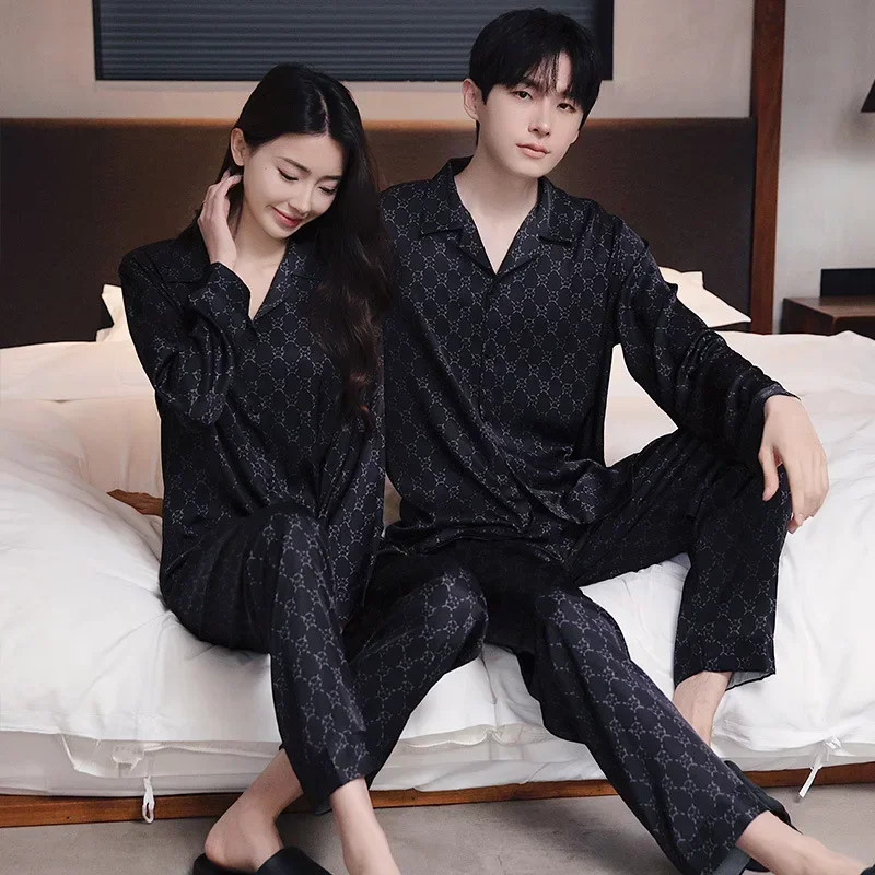 Couple Loungewear Nightwear Long Sleeve Sleep Trousers Silk Satin Sense Of Luxury Spring Autumn Summer Suit Loose Simple Casual