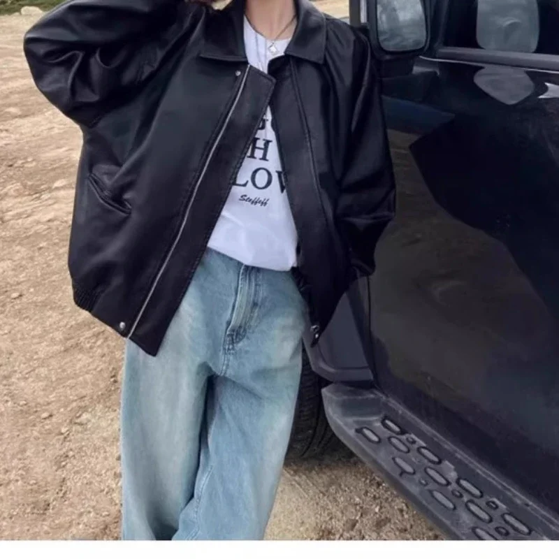 سترة جلدية نسائية لخريف وشتاء 2025 قاطرة نسائية جديدة بنية ريترو راقية #3