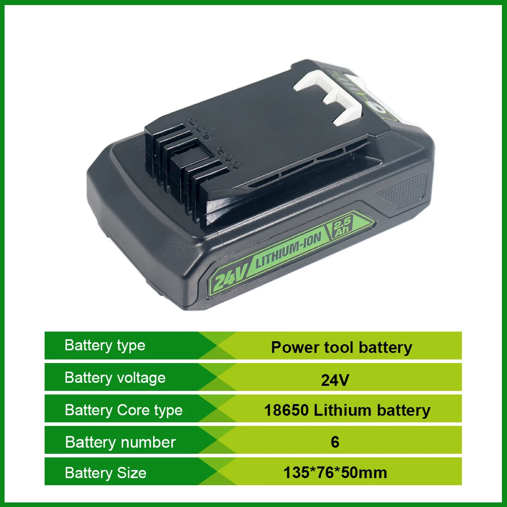 24V 2500mAh/2.5Ah Mower Li-ion battery，For Greenworks, Fits MO24B410/29842/29322, Universal for Lawn Mower, Trimmer & Blower