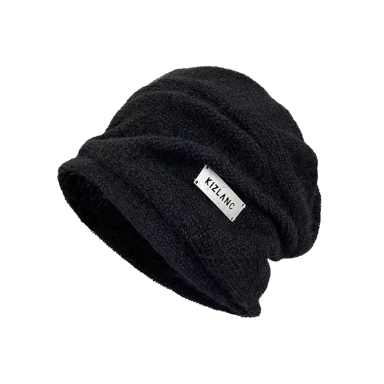 

‌ Женская вязаная шапка большого размера со складными манжетами — зимняя теплая и ветрозащитная шапка для похудения лица