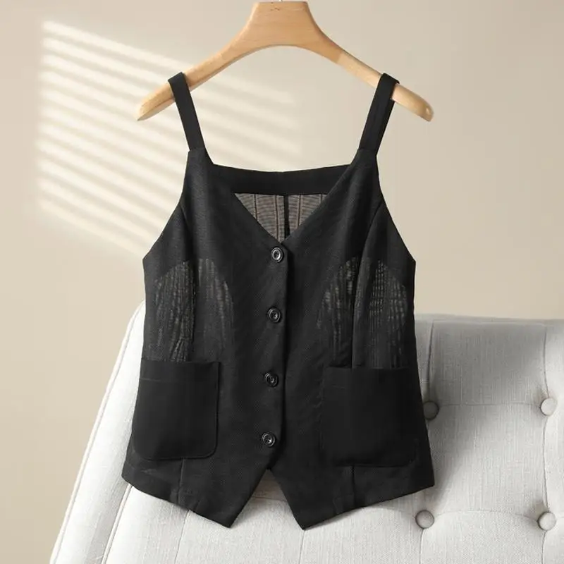 صافي الغزل كاميس الصيف مكتب سيدة أزرار البساطة بلون سترة مصممة معطف السيدات أزياء كل مباراة جيب أعلى المحملة