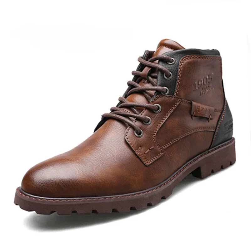 Retro Leather Men Ankle Boots High Top Shoes Autumn Outdoor Non-slip Work Shoes Men\'s Motorcycle Boots Brown Boots for Men 2024